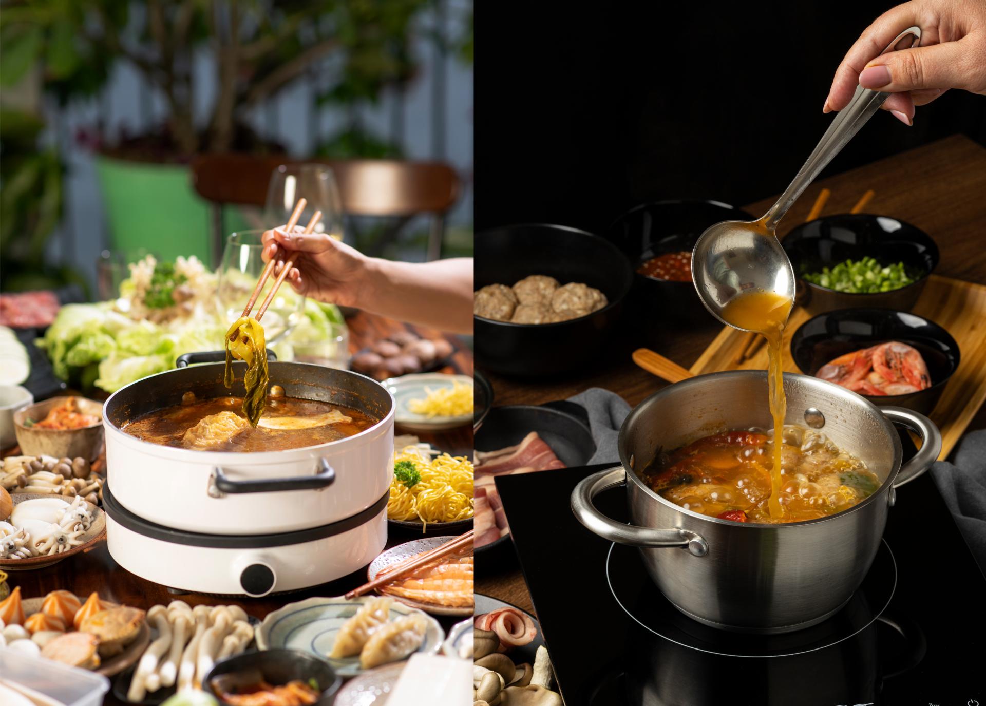 Dùng nồi lẩu điện hoặc bếp điện từ để thưởng thức